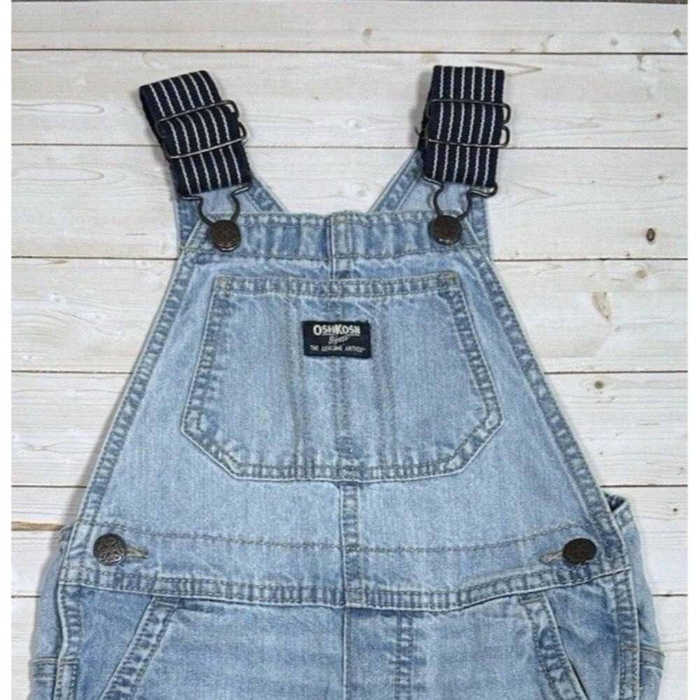 Osh Kosh B’Gosh Denim Shortalls Overall Shorts Striped Straps Toddler Boys Sz 4T